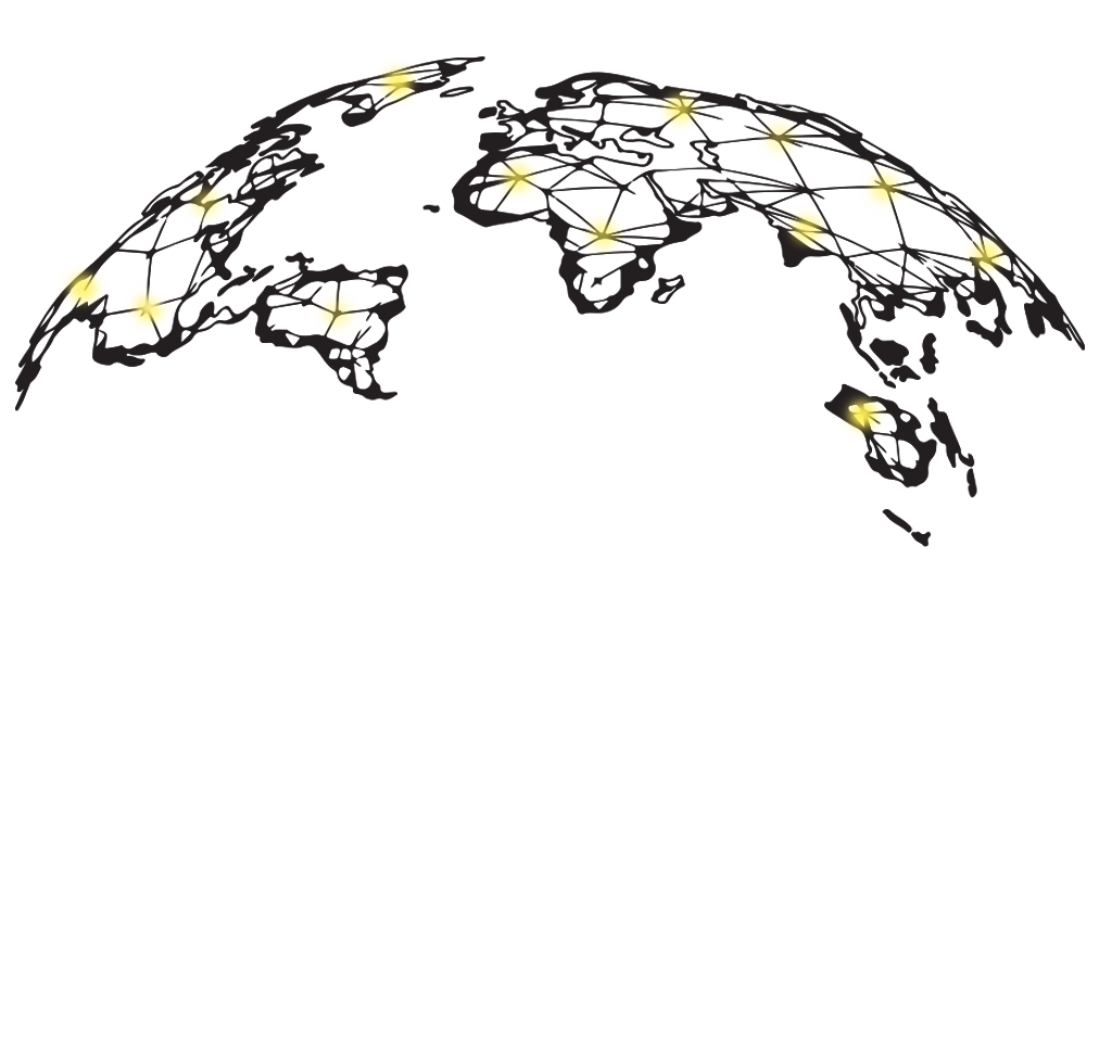 Global mesh network with shining orbs representing nodes